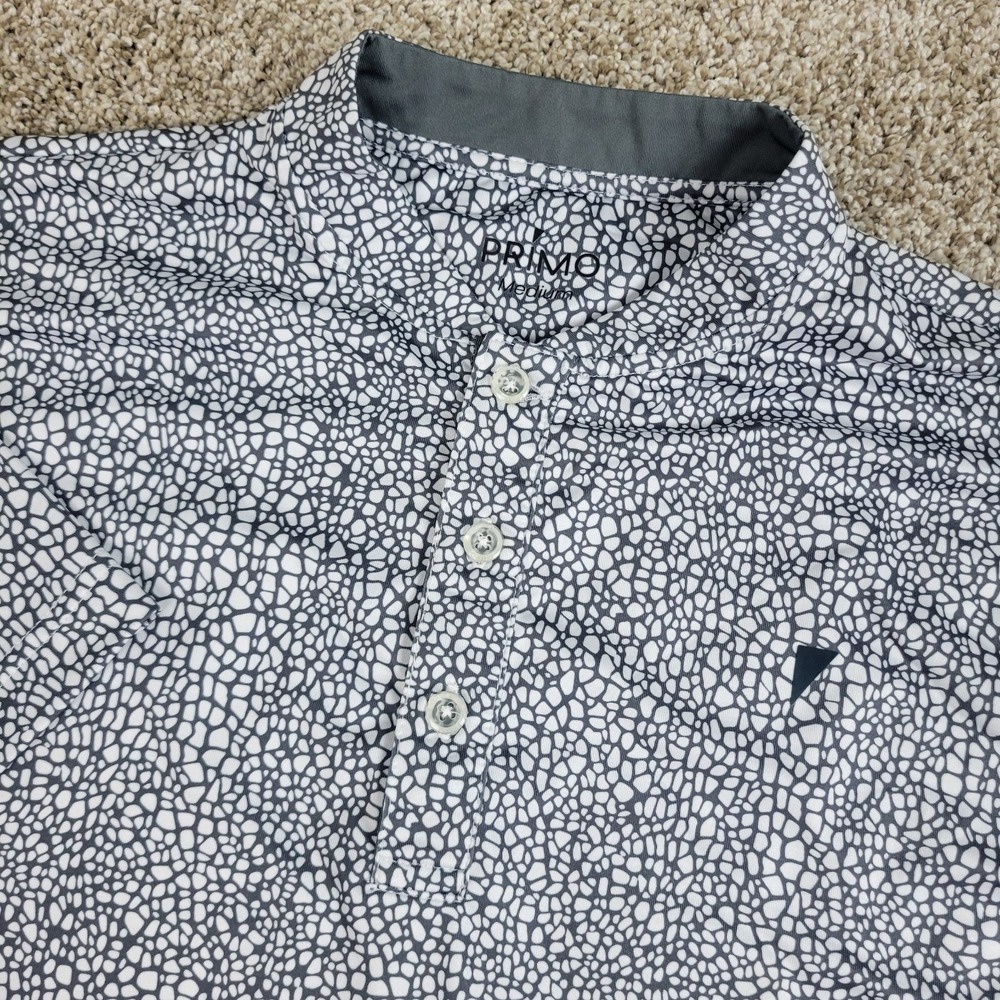 Primo Blade Mens Medium White Gray AOP Performance Stretch Golf Polo SS